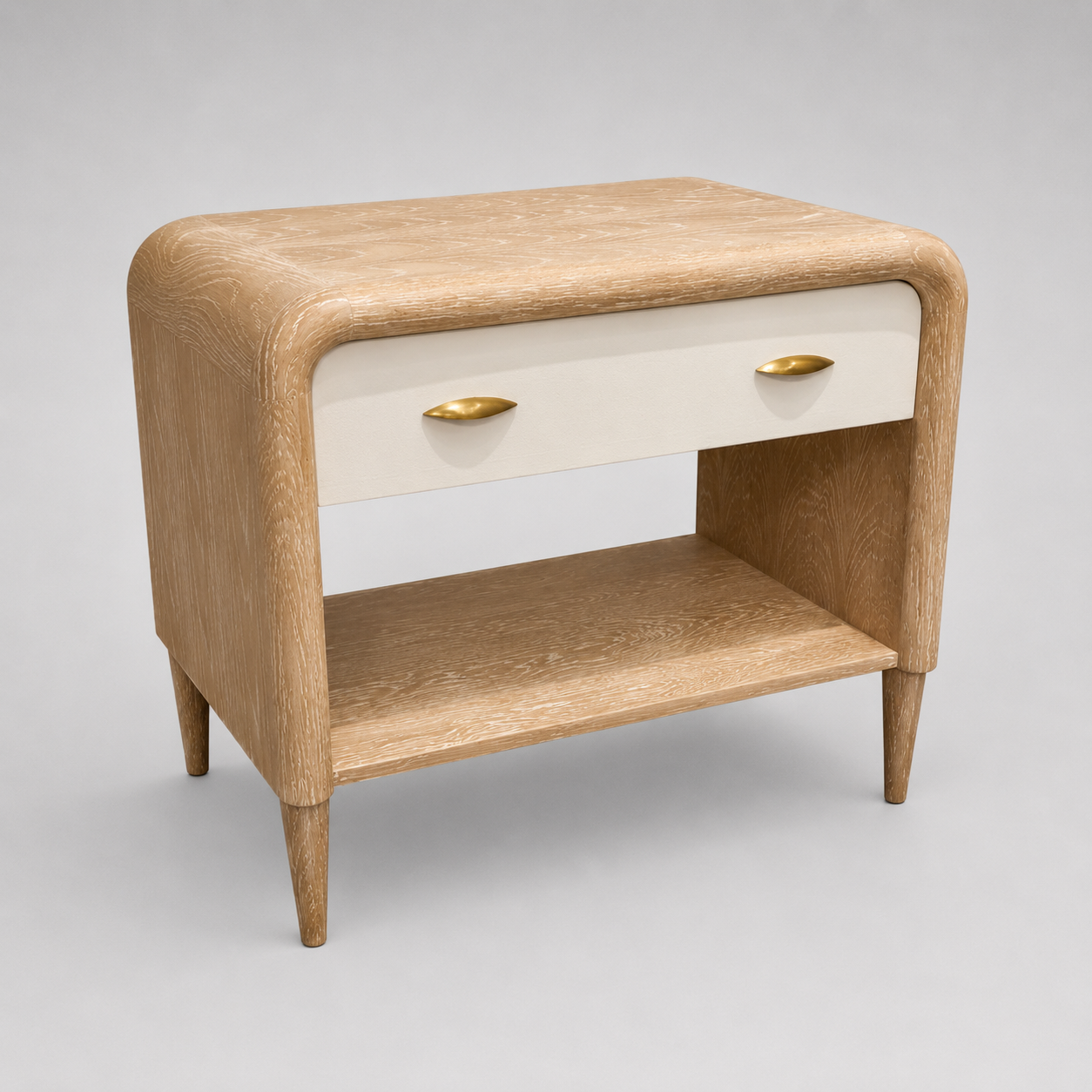 Rounded Frame Night Stand in Pristine Vintage Faux Shagreen