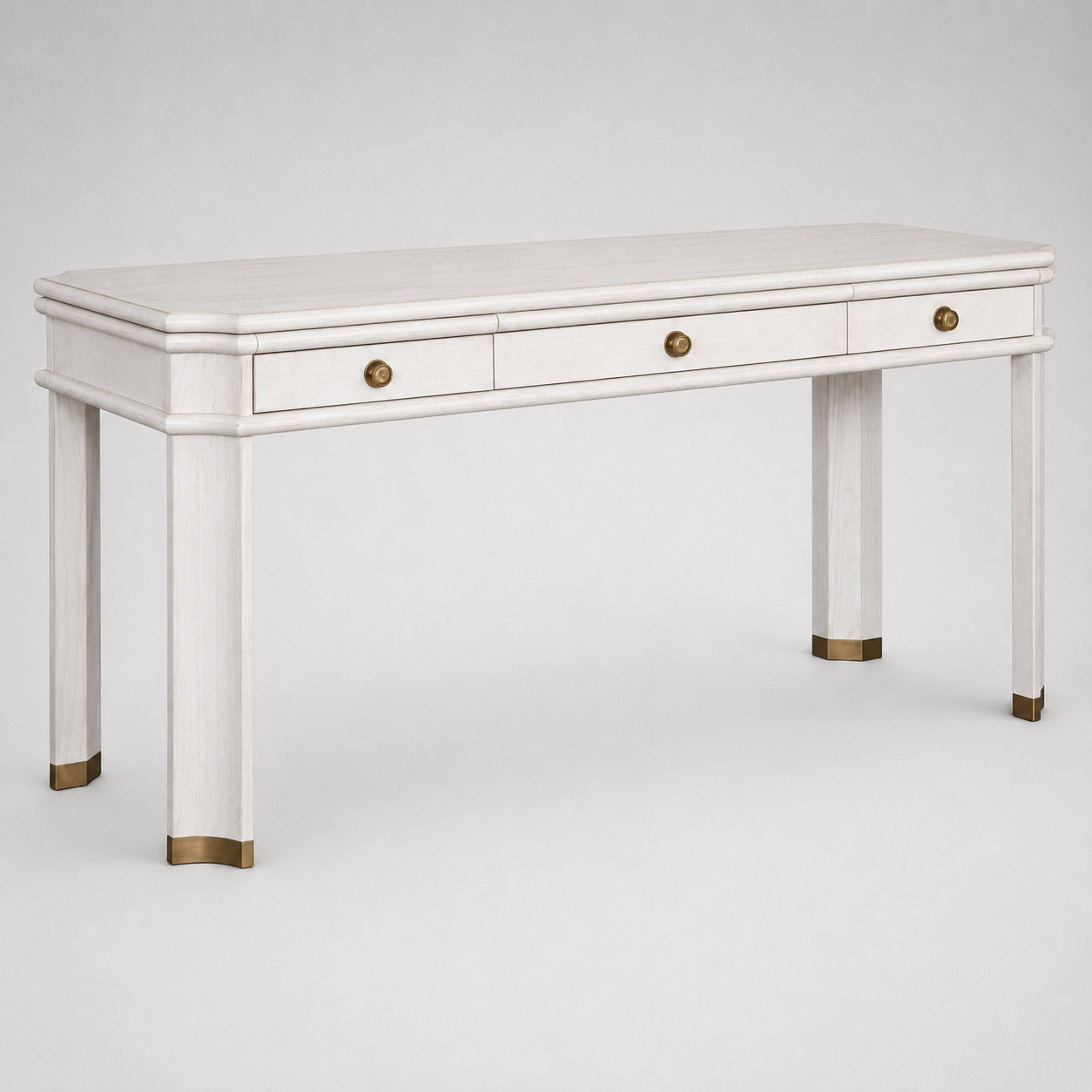 Chamfered Corner Desk in Weathered White + Brass Finish