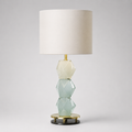 Pair, Pulegoso Diamond Cut Murano Glass Table Lamp with Silk Shades