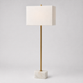 Brass Spike Lamp on an Alabaster Base + Off-White Linen Shade