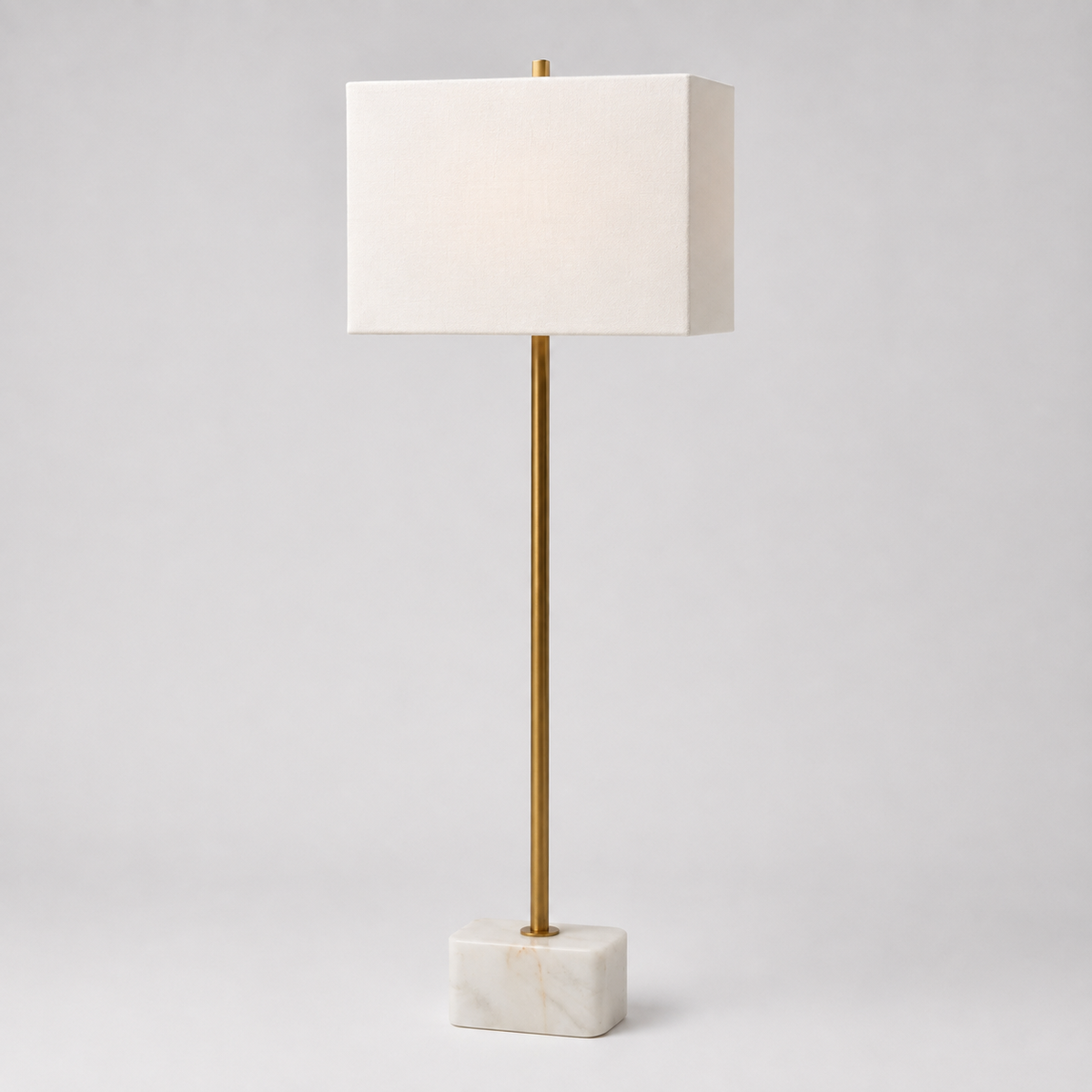 Brass Spike Lamp on an Alabaster Base + Off-White Linen Shade
