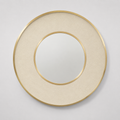 Round Concave Mirror in Snow Faux Shagreen + Brass