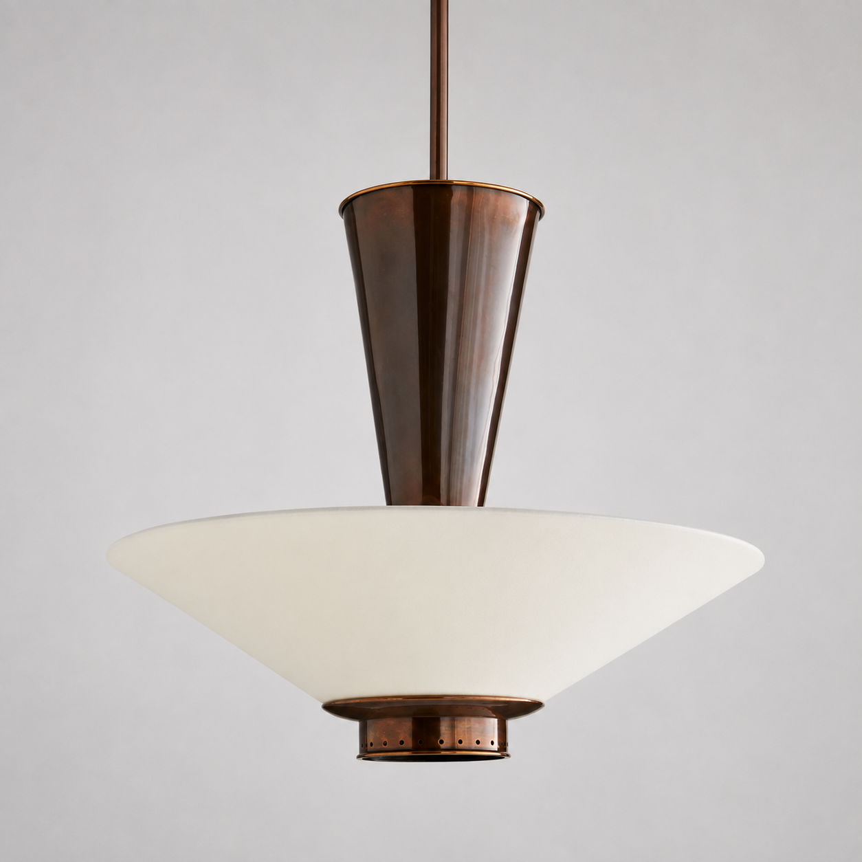 Mid Century Pendant in Heritage Brass with Off-White Linen Shade
