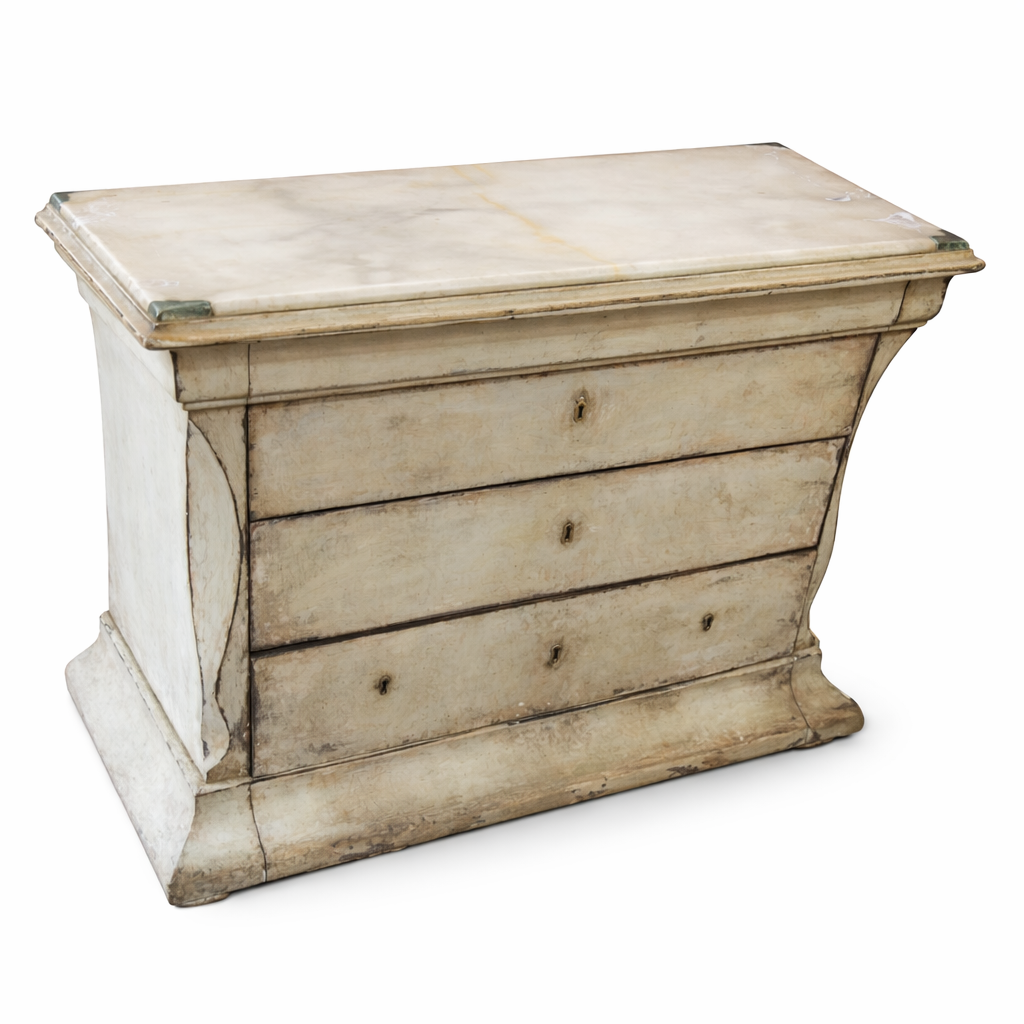 Large Painted Pine Chest with White Marble Top