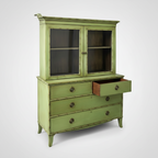 Green Faux Bamboo Cabinet with Glass Doors