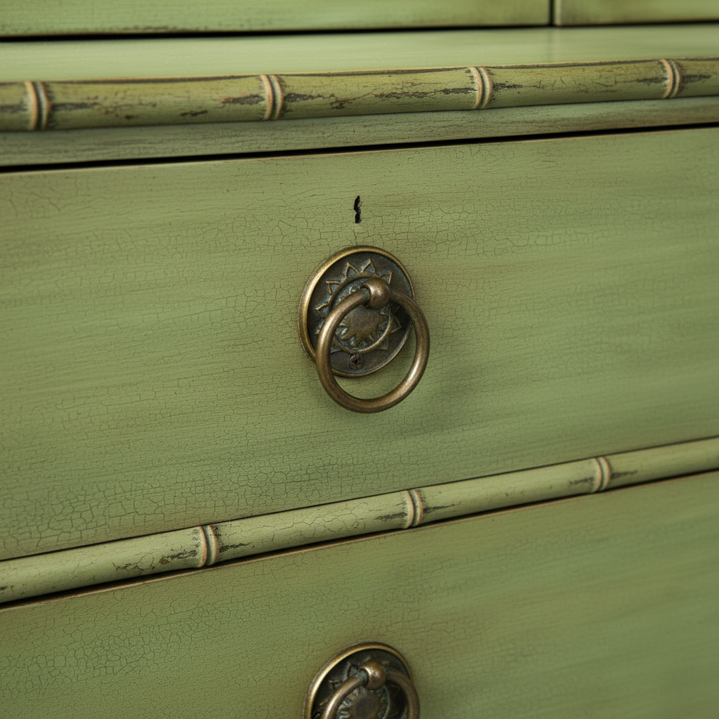 Green Faux Bamboo Cabinet with Glass Doors