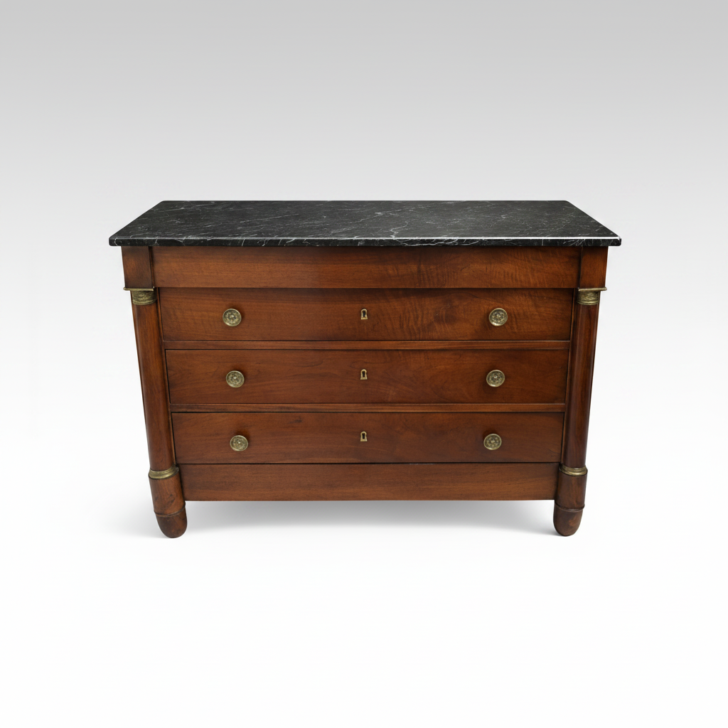 French Empire Chest Circa 1830 with Black Marble Top
