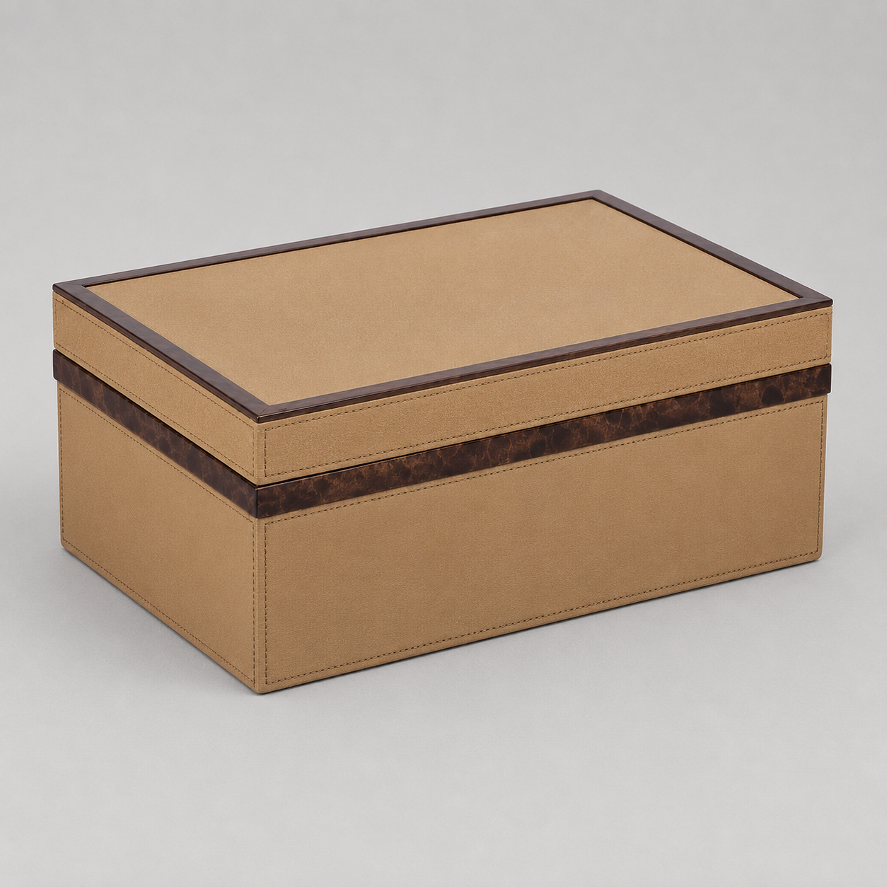 Suede and Burl Wood Box, Large