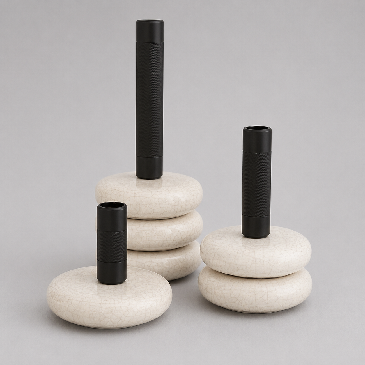 Ceramic Stone Stack Candlesticks, Set of 2