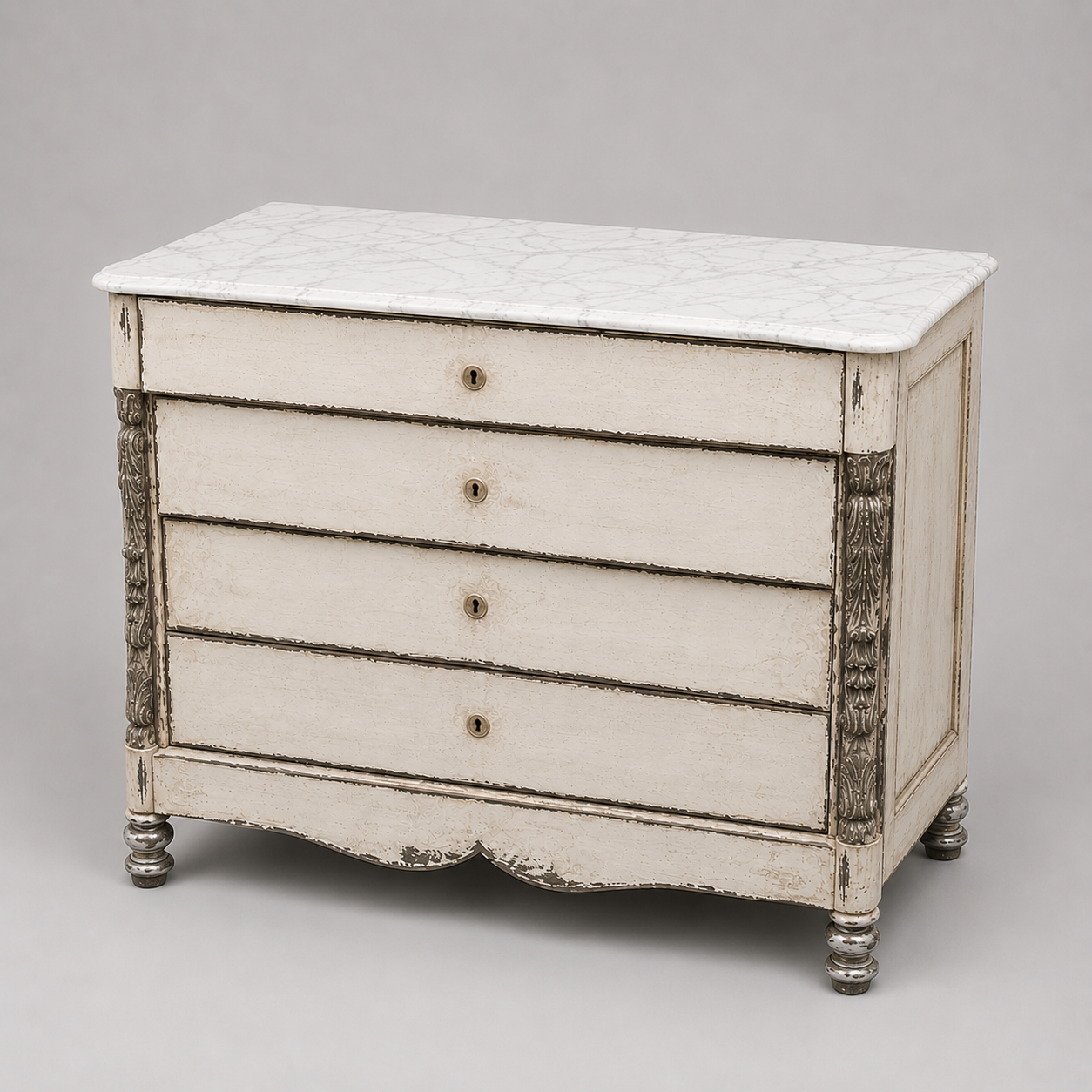 White Painted Marble Top Commode, 1850