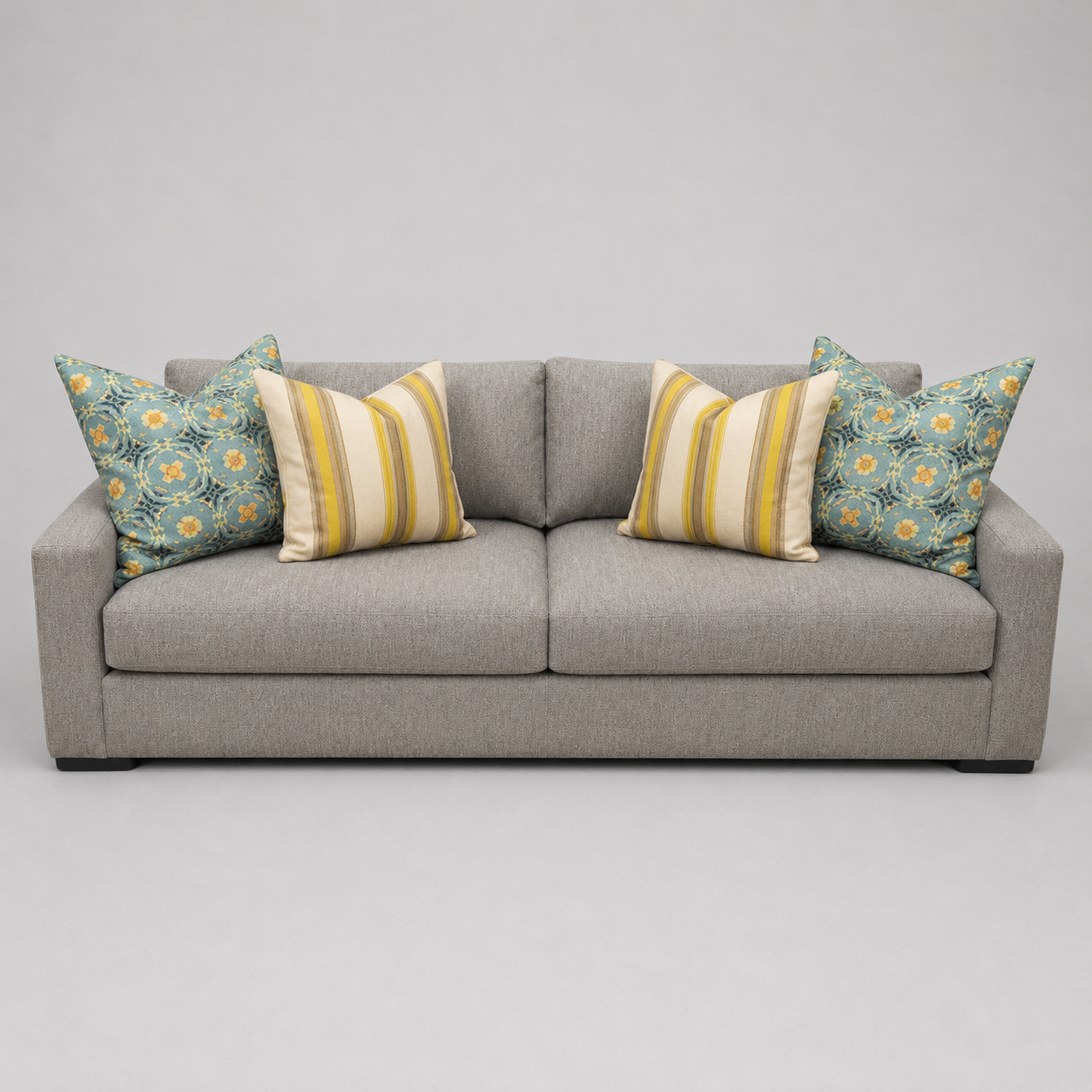 Deep Seat Sofa in Nubby Gray Blue Wool