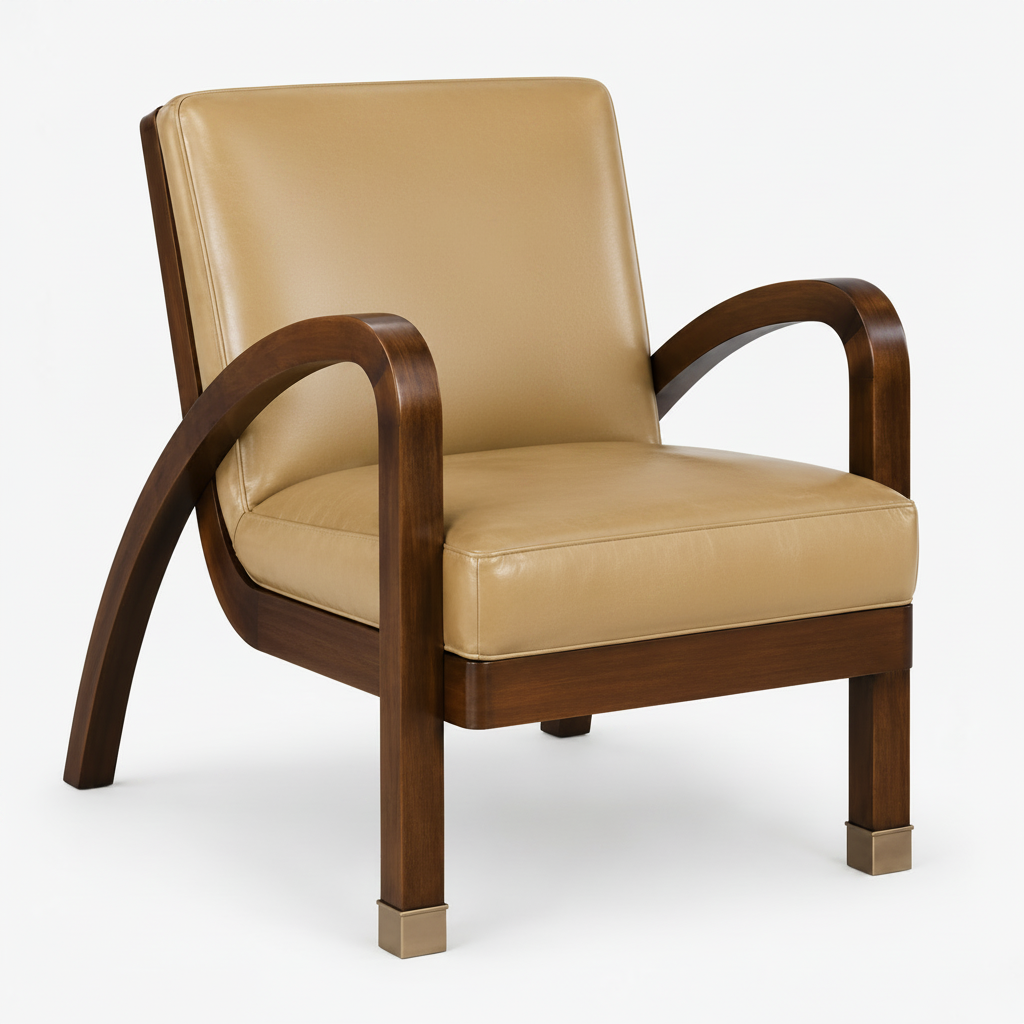 Sinuous Exposed Wood Chair in Honey Leather
