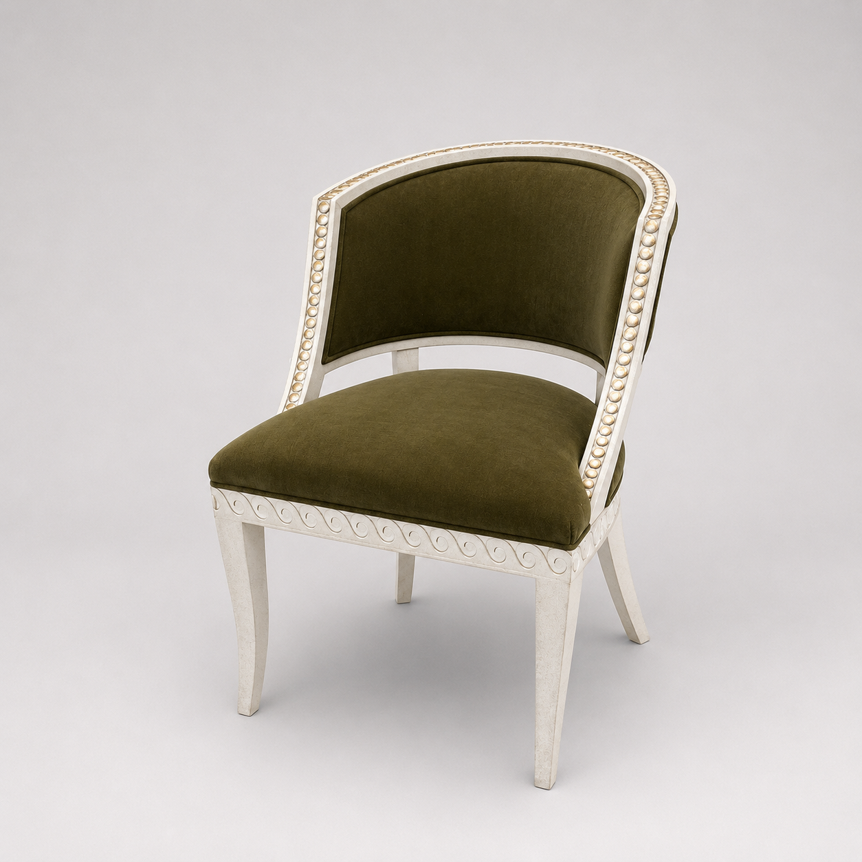 Carved Side Chair with Moss Velvet