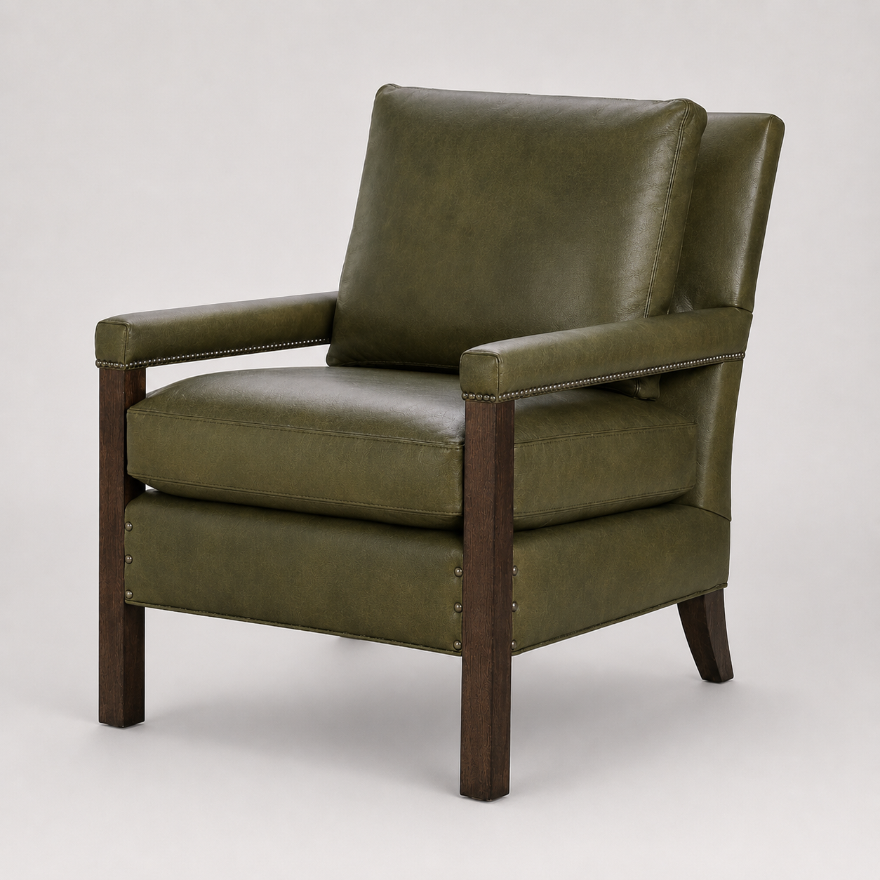 Green Leather Chair with Nailheads