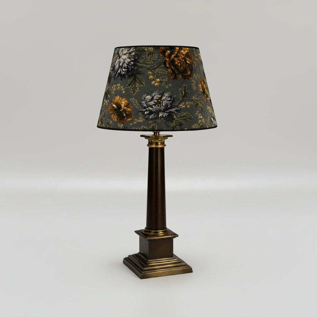 Antique Column Table Lamp with Floral Shade