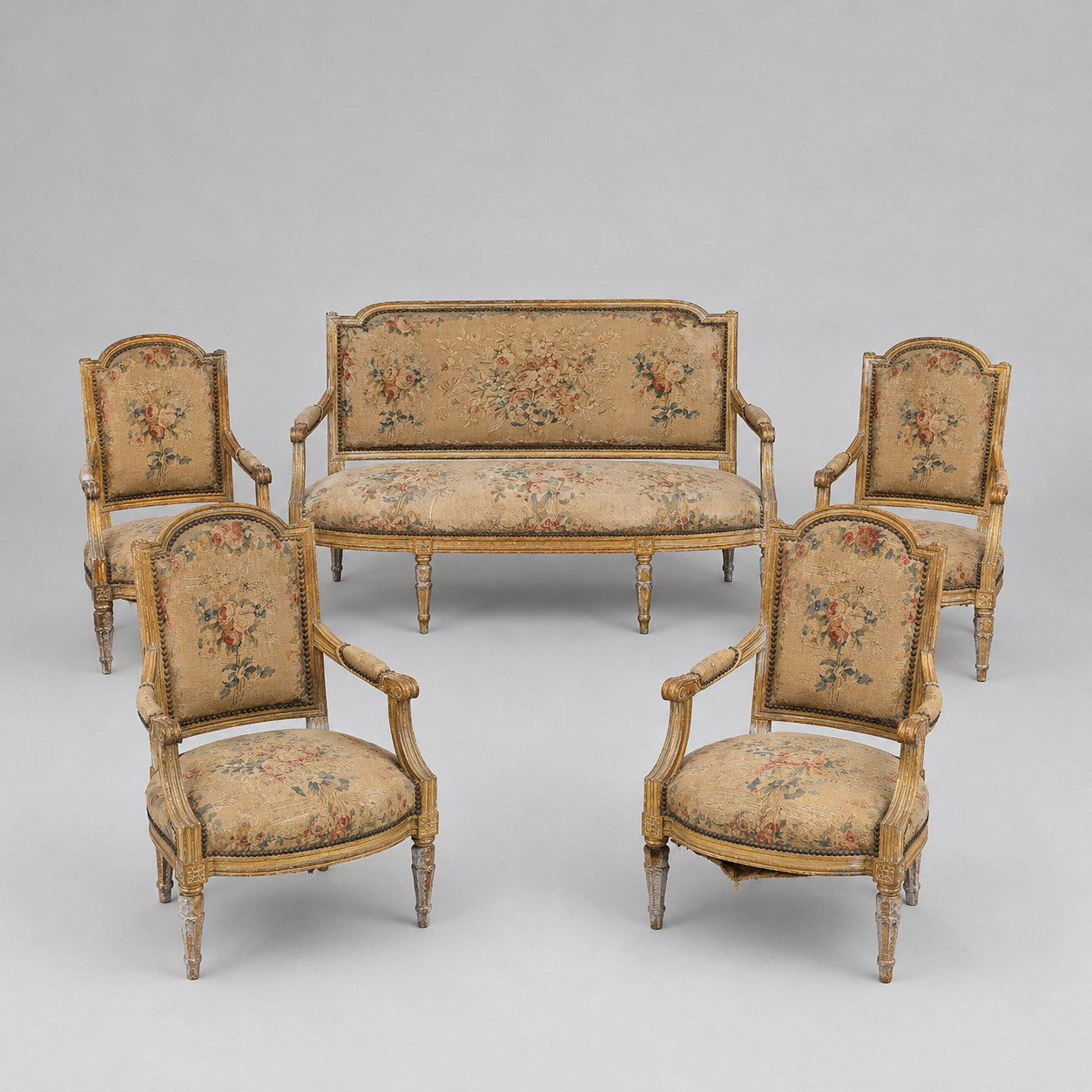 Louis XVI Sofa and 4 Chairs with Original Tapestry