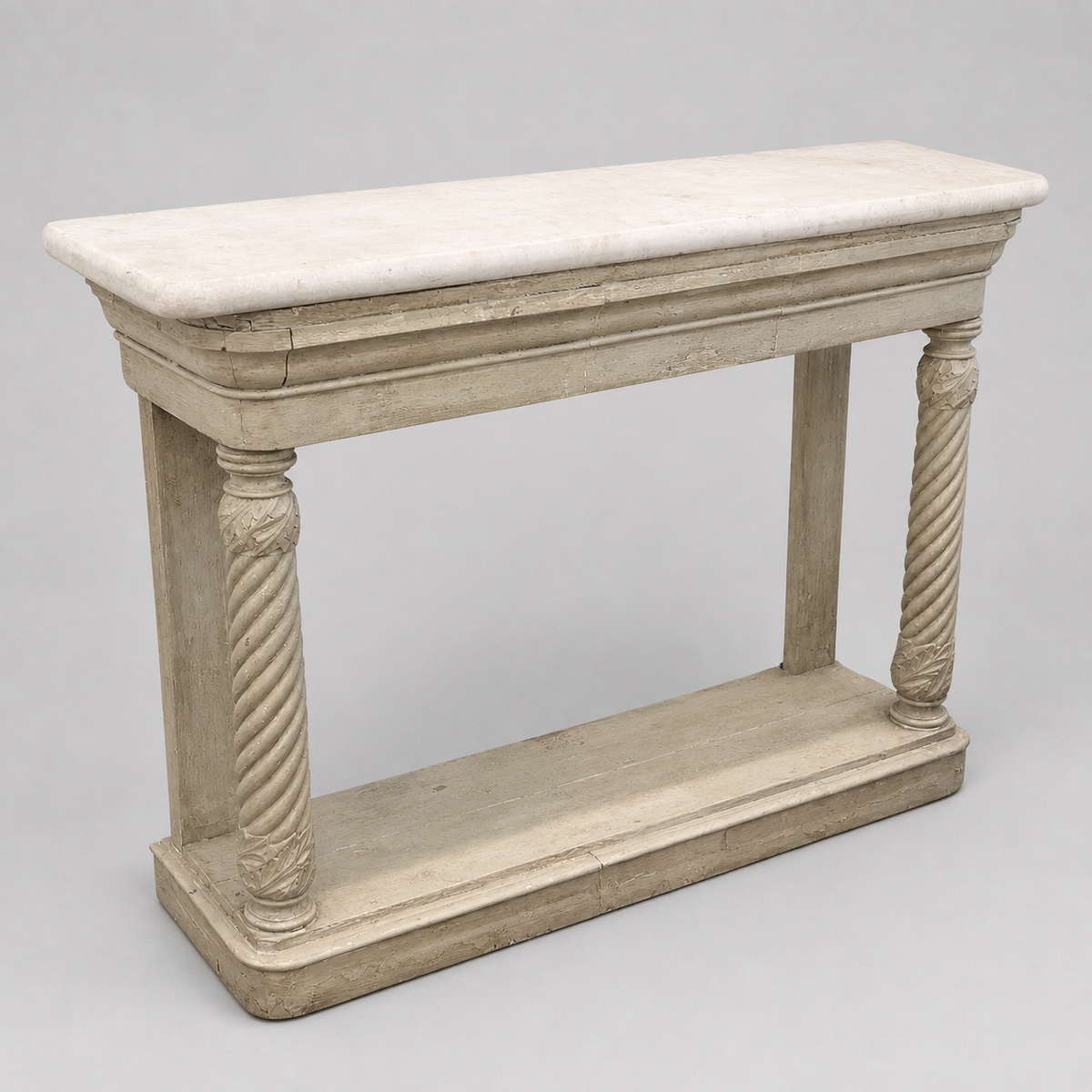Antique Carved Console in Cream + Marble Top