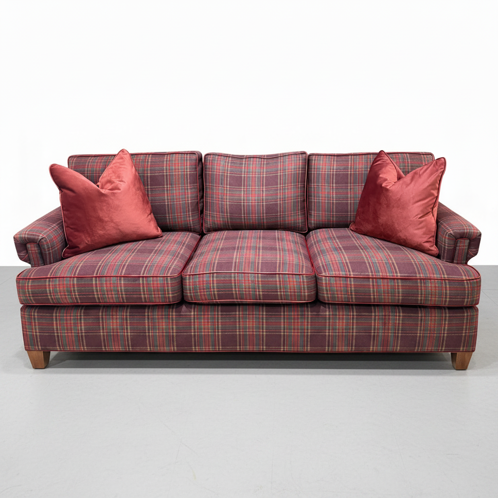 Plaid Sofa with Key Arm