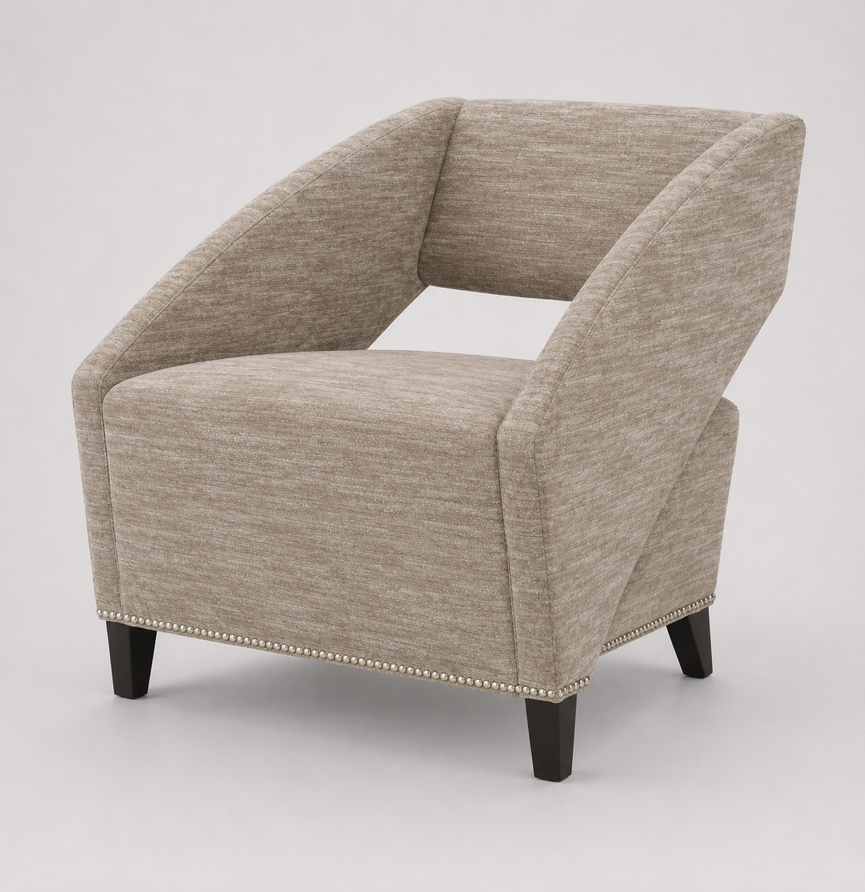 Angled Open Back Chair in Textured Toffee Chenille
