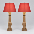 Pair of 18th Century French Balustrade Lamps with Red Shades- c. 1760