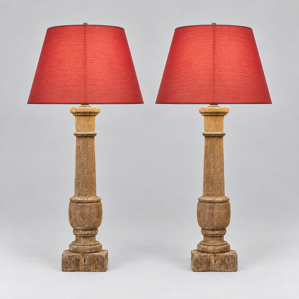 Pair of 18th Century French Balustrade Lamps with Red Shades- c. 1760