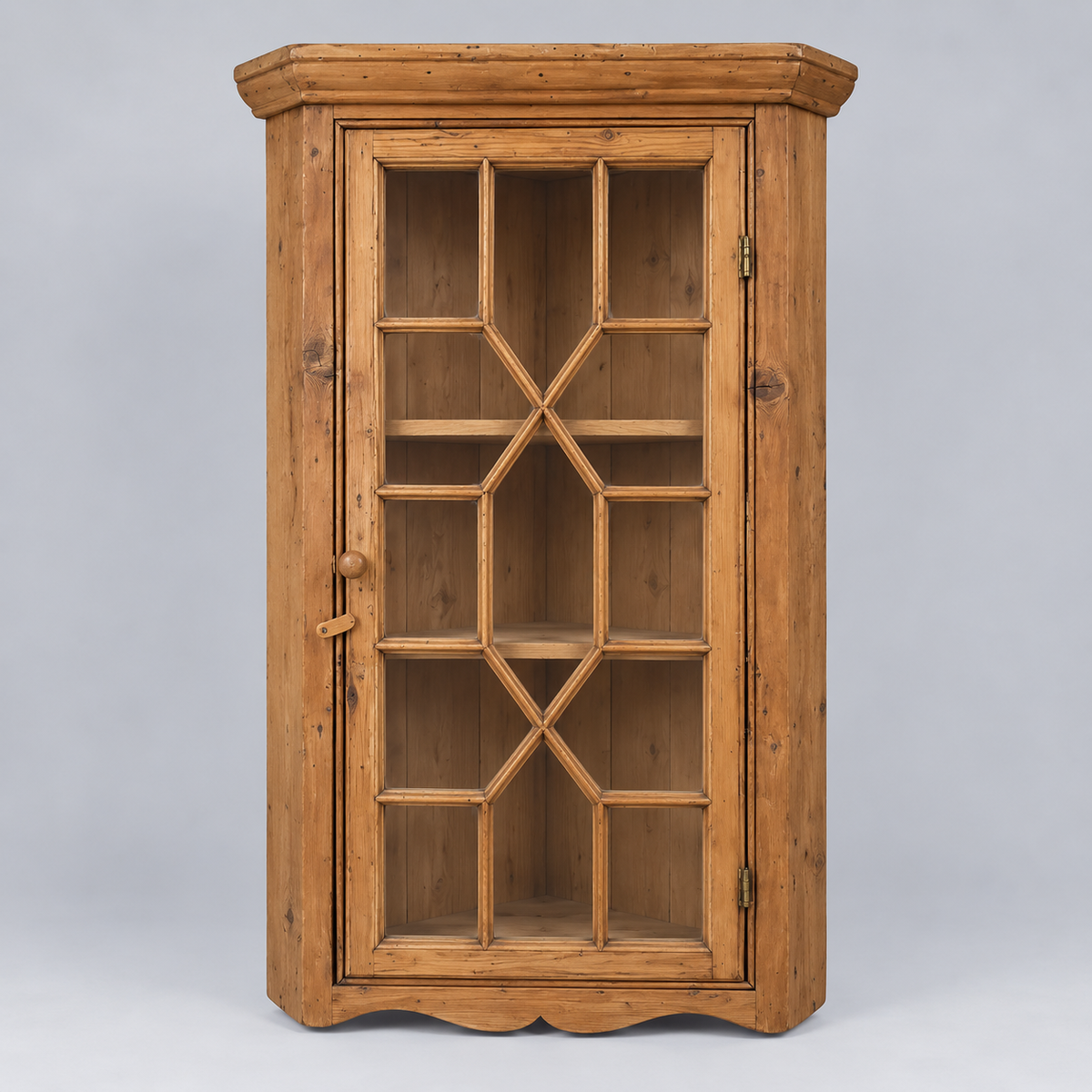 Pine and Glass Corner Cabinet