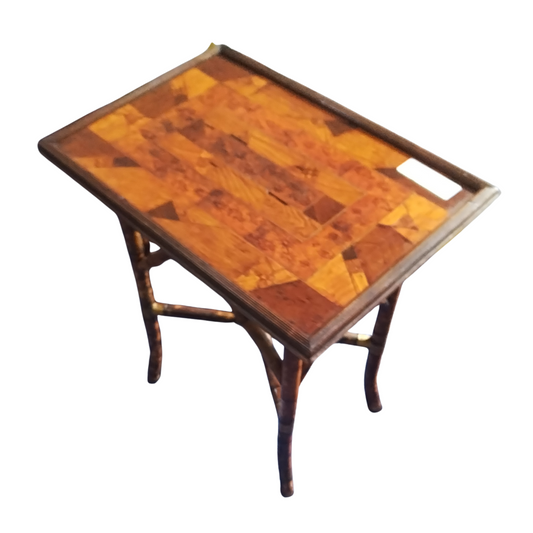 Marquetry Top Bamboo Table, 1920