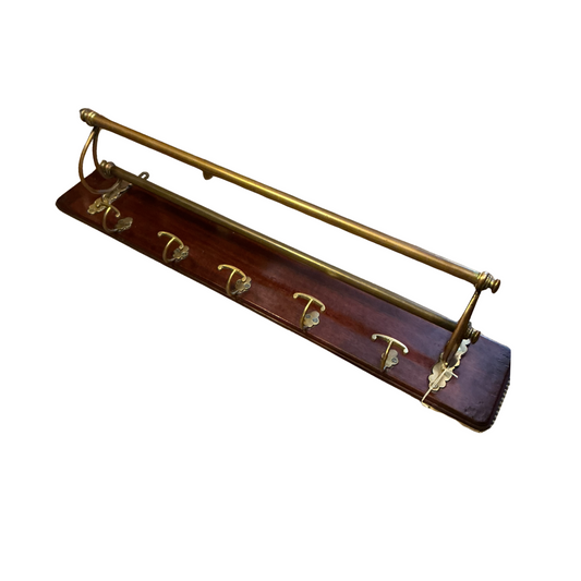Brass Coat Rack on Wooden Back, 1910