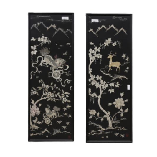 Pair of Chinese Woven Silk Panels, 1880