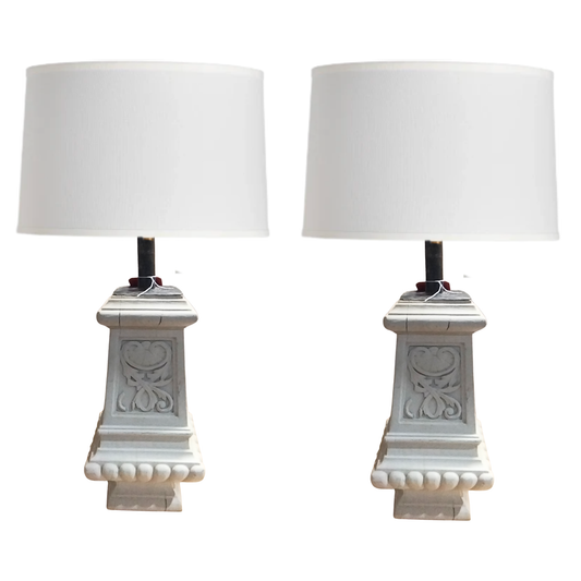 Pair of Painted Oak Lamps from Billard Table Base