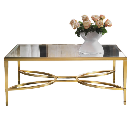 Polished Brass and Glass Square Cocktail Table