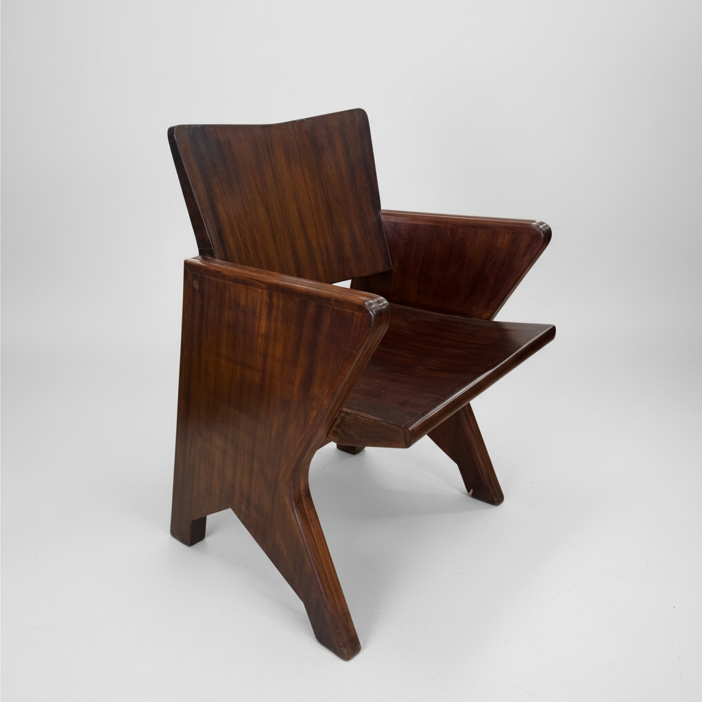 1940's Geometric Wooden Chairs, Pair