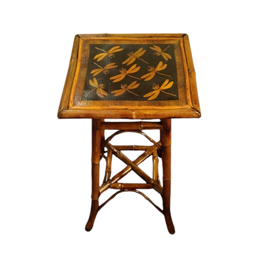 Bamboo Table with Decoupage Dragonflys