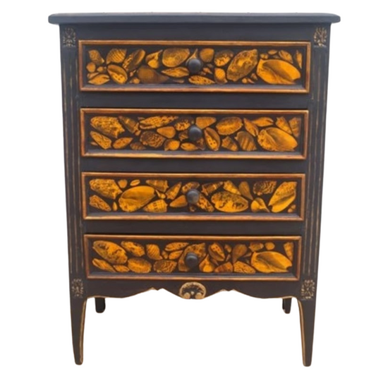 Ebonised Chest with Decoupage Shell Motif