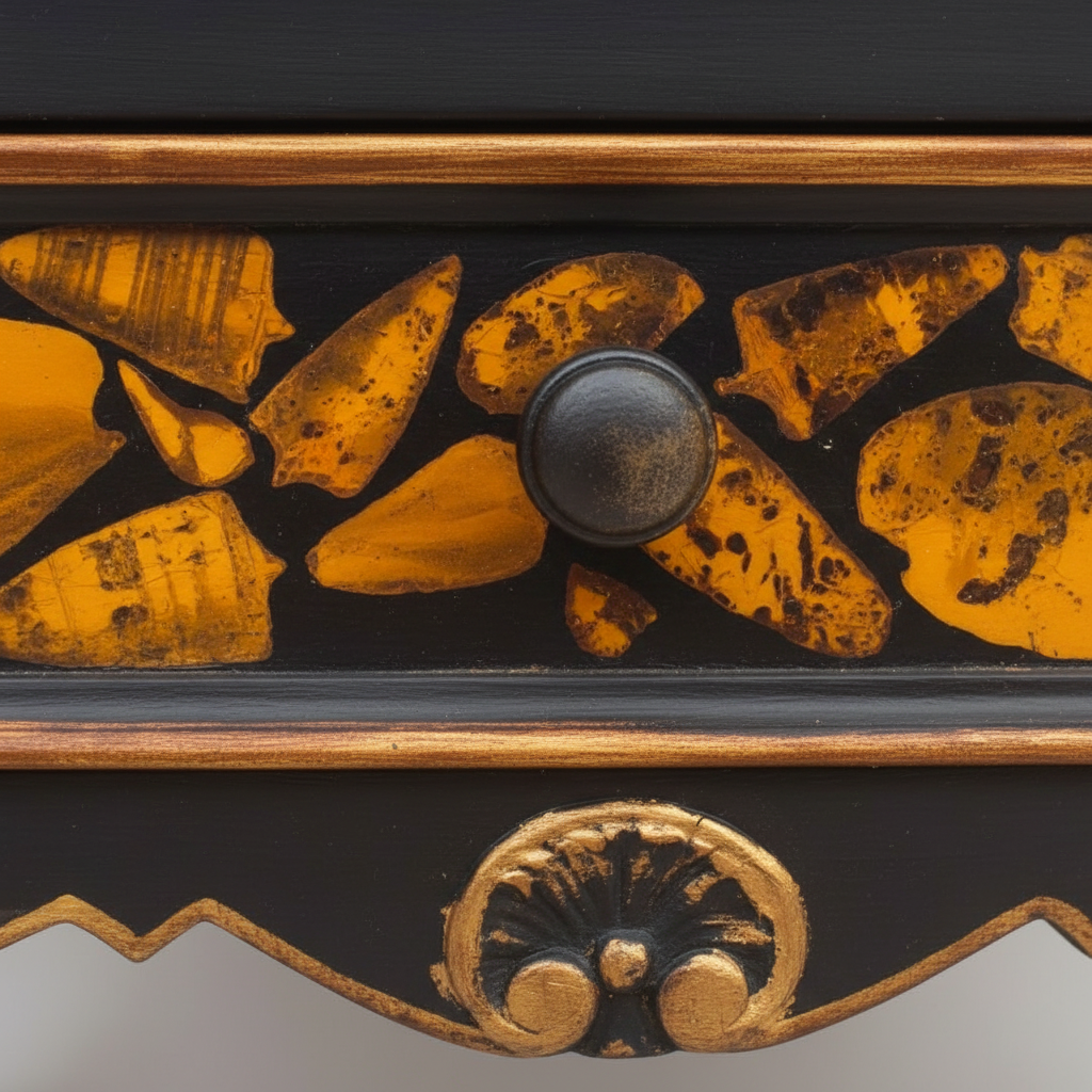 Ebonised Chest with Decoupage Shell Motif