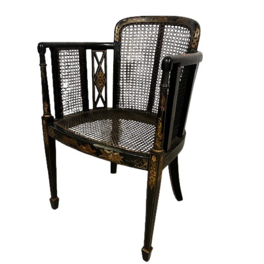Ebonised Chair with Painted Scene