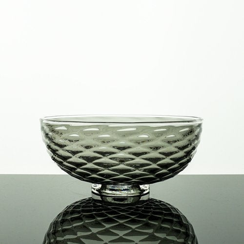 Hand Blown Optic Diamond Glass Bowl in Gray