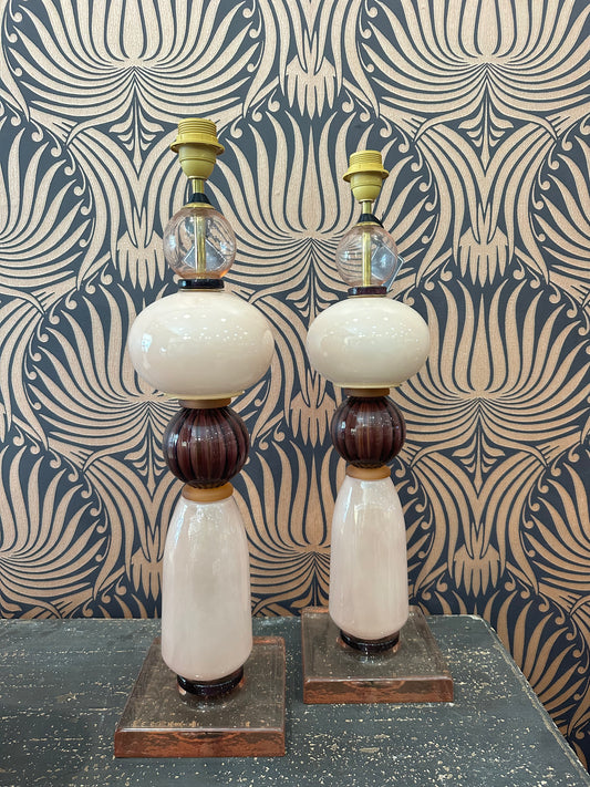 Antique pink/purple lamps, pair