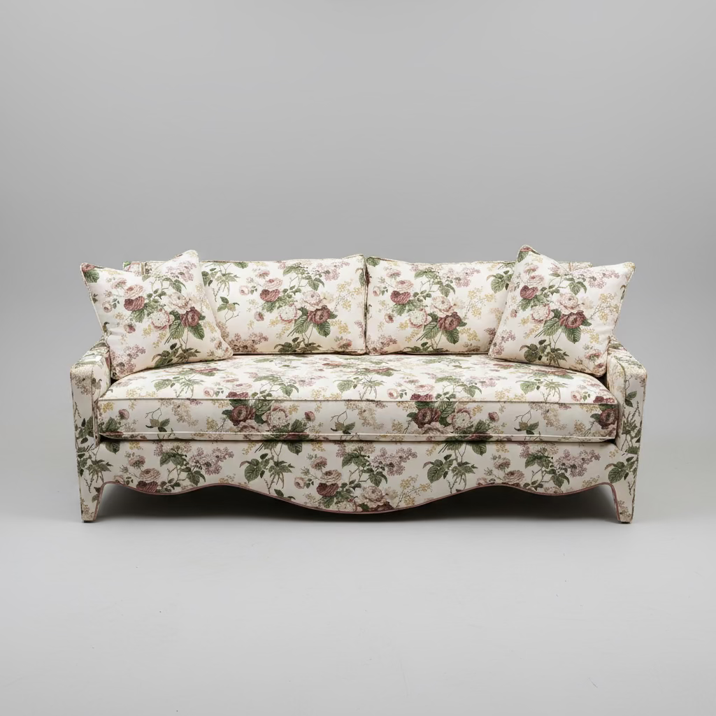 Scalloped Sofa in Floral Cottage with Contrast Piping