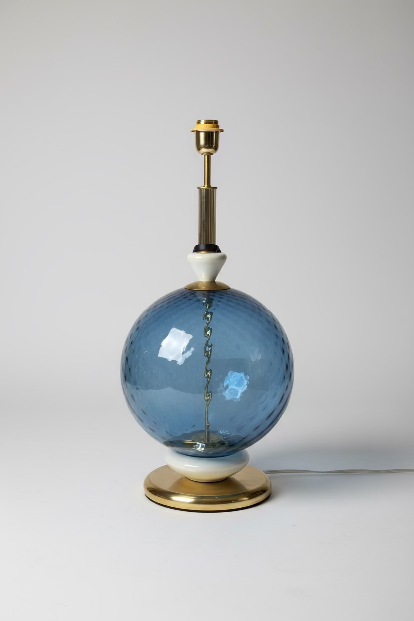Pair of Blue Orb Murano Glass Lamps