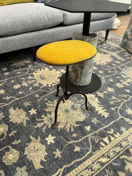 French Antique Velvet and Iron Stool