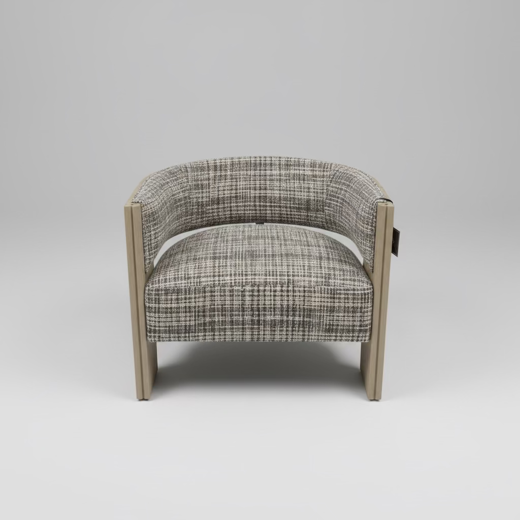 Stacked Rattan Curve Chair in Chunky Gray Textured Woven + Devonshire Cream Finish
