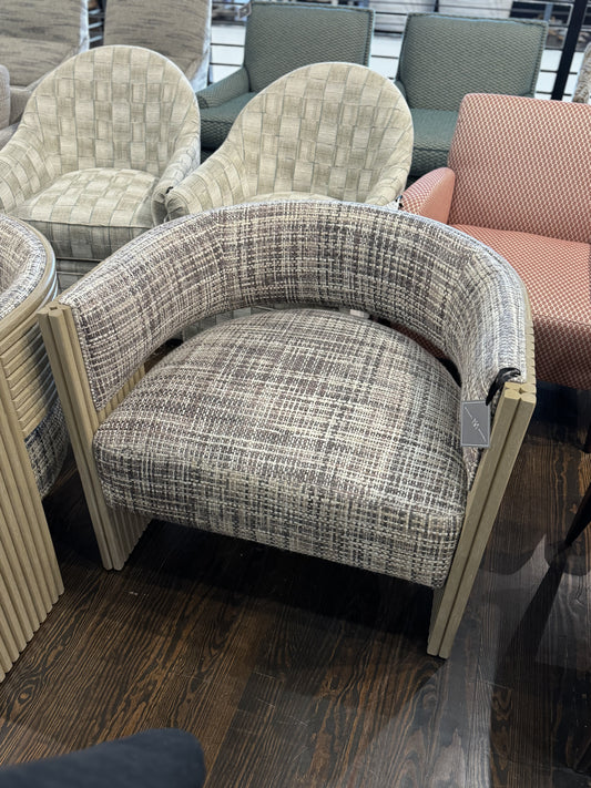 Stacked Rattan Curve Chair in Chunky Gray Textured Woven + Devonshire Cream Finish