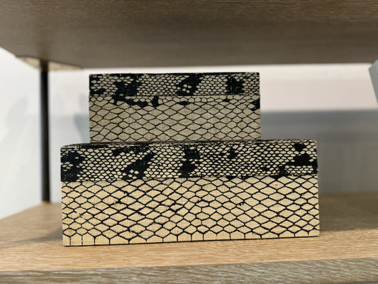 Natural and Black Snakeskin Printed Raffia Box, Large
