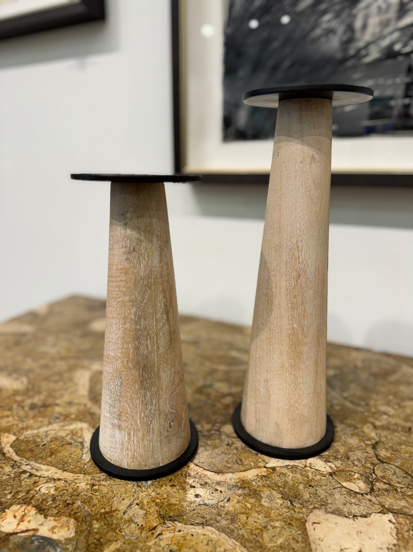 Blonde Wood Candleholders, Set of 2