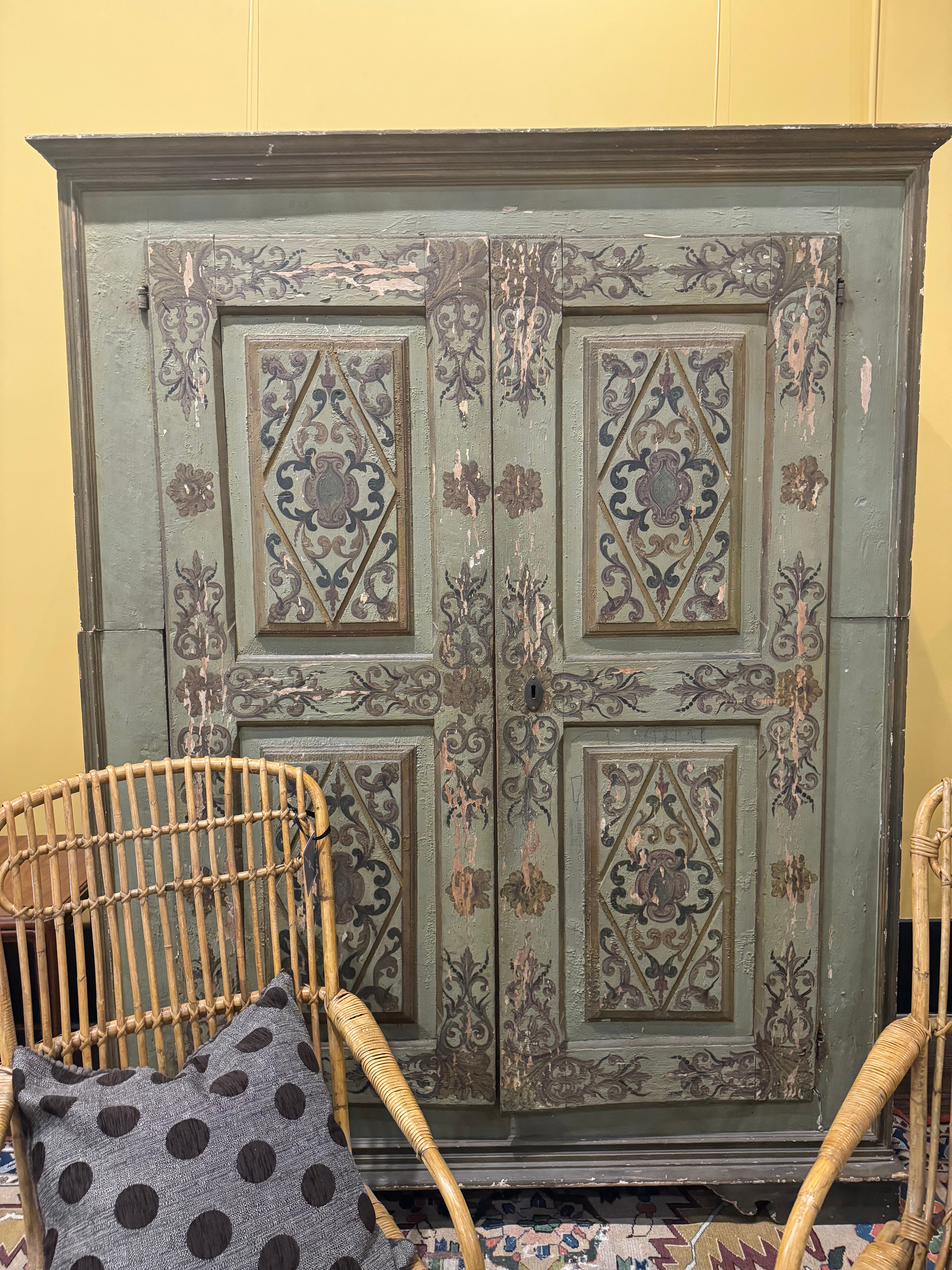 Green Hand Painted Armoire c. 1680