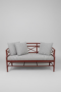 Gondola Settee in Black + White Performance Stripe, Ming Red Finish