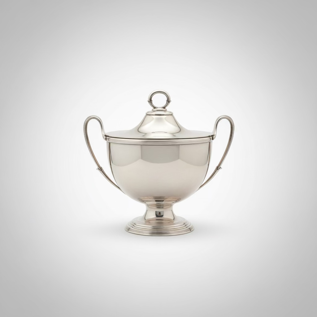 Empire-Style Covered Bowl, Silver-plated Metal Centerpiece Tureen