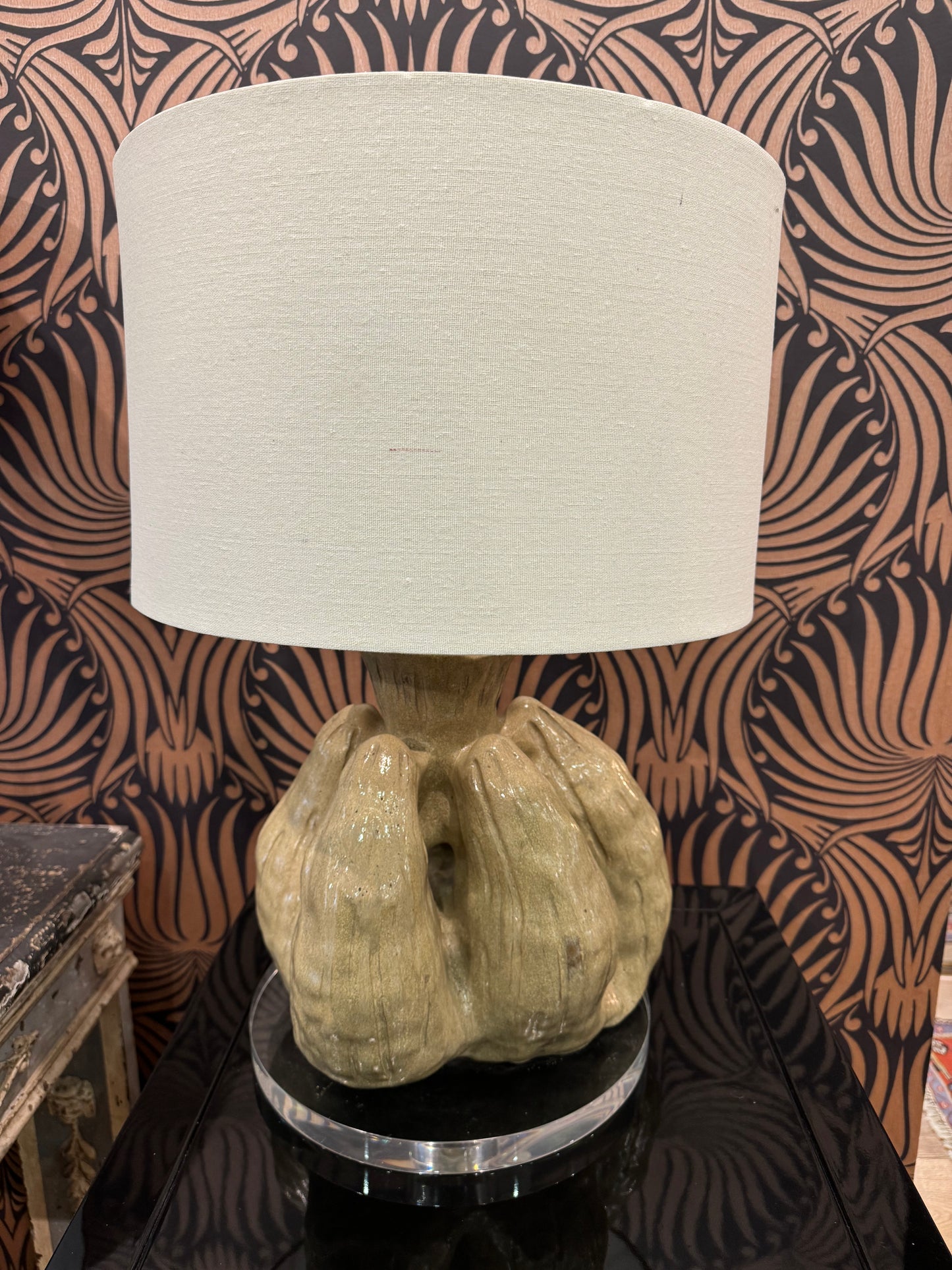 Unique Pottery Lamp with Lucite Base