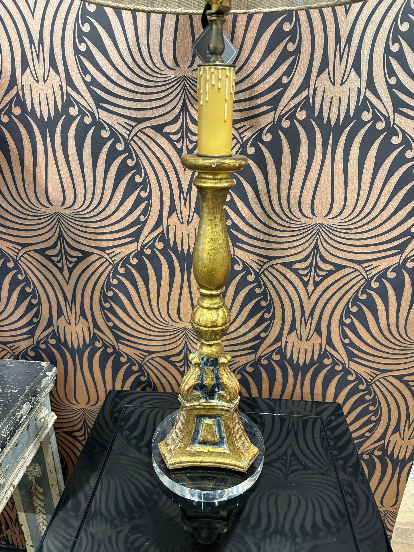 Gilded Picket Lamp with Lucite Base